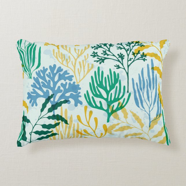Coral Reef, Algae Seamless Pattern. Accent Pillow (Front)