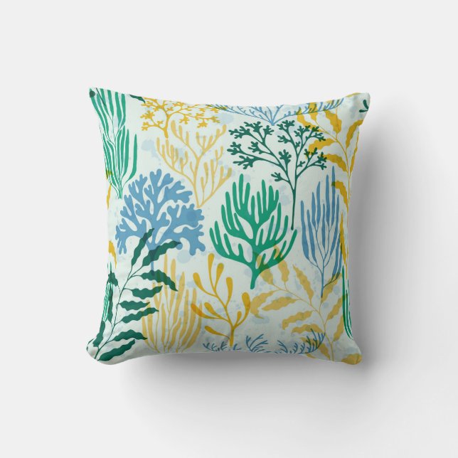 Coral Reef, Algae Seamless Pattern. Throw Pillow (Front)