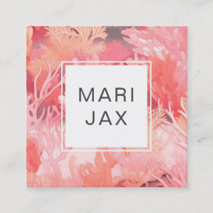 Coral reef and blush pink abstract square business card