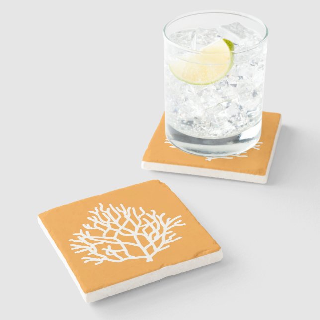 Coral Reef Beach Custom Colours Orange  Stone Coaster (Side)