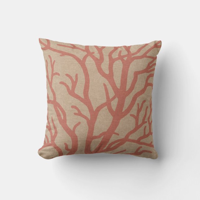 Coral Reef Branches in Coral Pink Throw Pillow (Front)