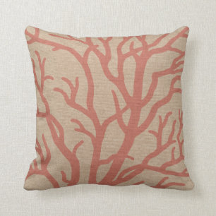 Coral Reef Branches in Coral Pink Throw Pillow