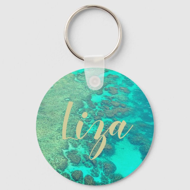 Coral reef caribbean ocean turquoise water keychain (Front)