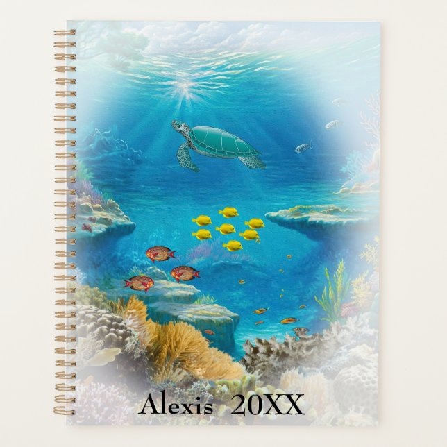Coral Reef Colourful Fish & Sea Turtle Vignette Planner (Front)