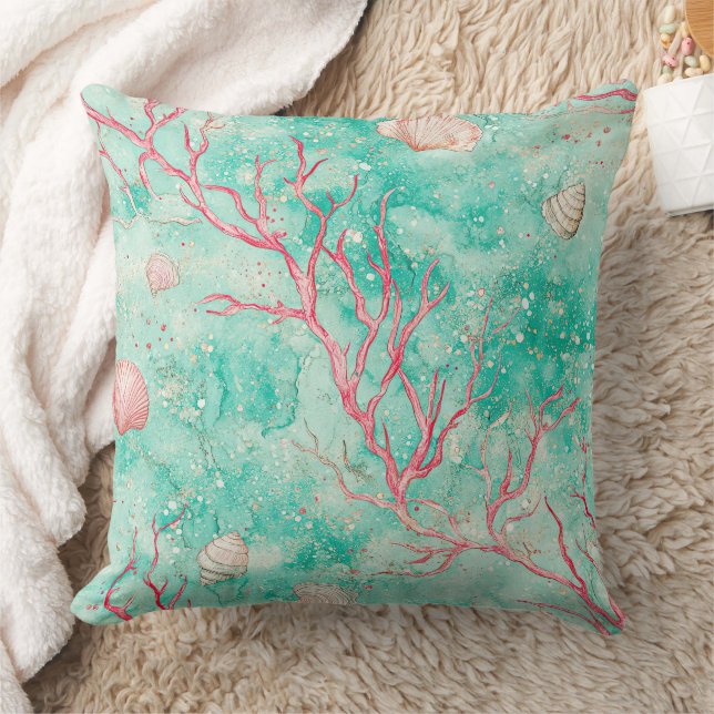 Coral Reef Dive Pattern Throw Pillow (Blanket)