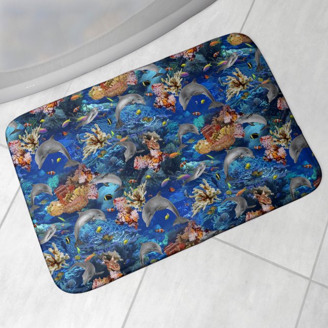 Coral Reef Dolphins and Fish Bath Mat (Creator Uploaded)