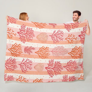  Coral Reef Dreams: Orange & Pink Pattern Fleece  Blanket