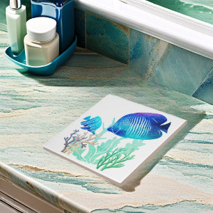 Coral Reef Fish Watercolor Style Marine Life Art Tile