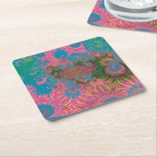 Coral Reef Fractal Abstract Art Square Paper Coaster