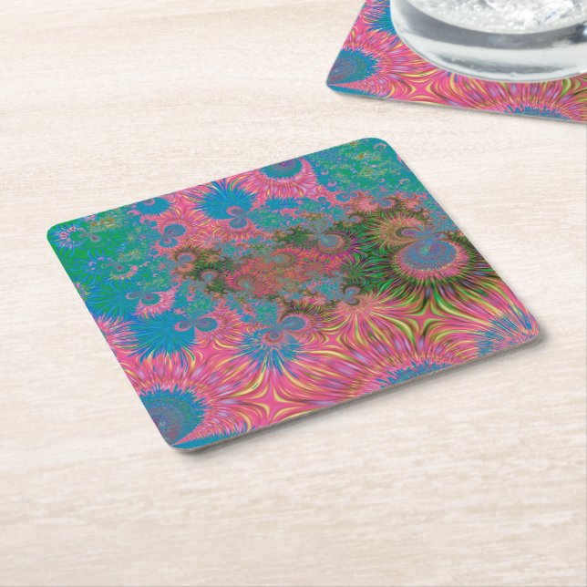 Coral Reef Fractal Abstract Art Square Paper Coaster (Angled)
