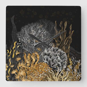 Coral Reef - Gold and Pearl Symphony Square Wall Clock