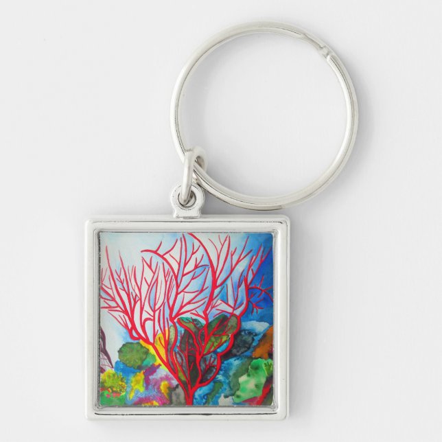 Coral Reef Great Barrier Reef ocean art Keychain (Front)