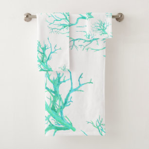 Coral reef in blue bath towel set