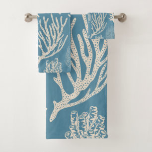 Coral reef in blue bath towel set