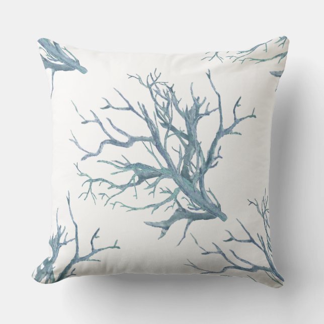 Coral reef in blue throw pillow (Front)