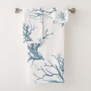 Coral reef in dark blue bath towel set