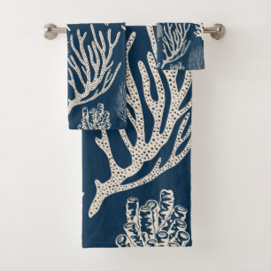 Coral reef in navy blue bath towel set