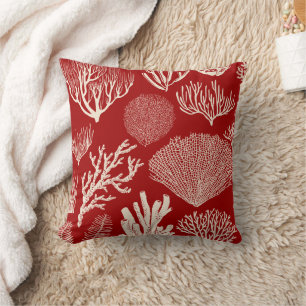 Coral reef in red bath towel set cushion