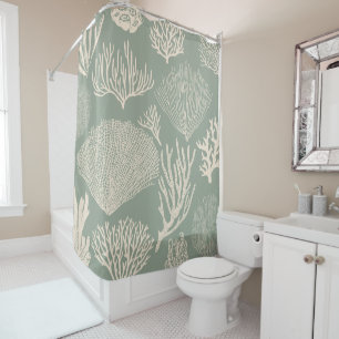 Coral reef in sage shower curtain