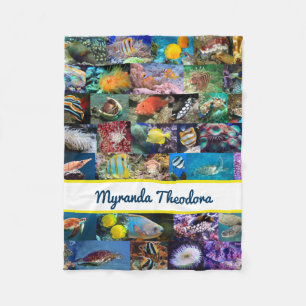 Coral Reef Marine Life Fish Animals Photos Collage Fleece Blanket