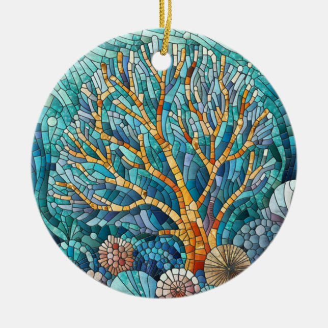 Coral Reef mosaic art Ceramic Ornament (Front)