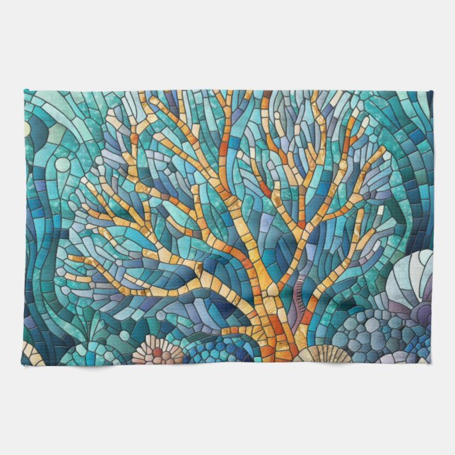 Coral Reef mosaic art Kitchen Towel (Horizontal)