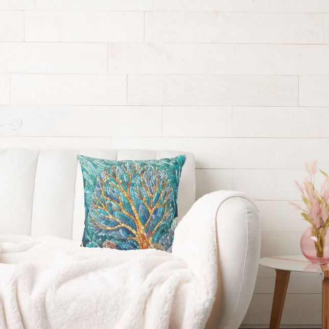 Coral Reef mosaic art Throw Pillow (Couch)