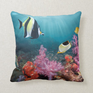 Coral Reef Scenery Moorish Idol Throw Pillow