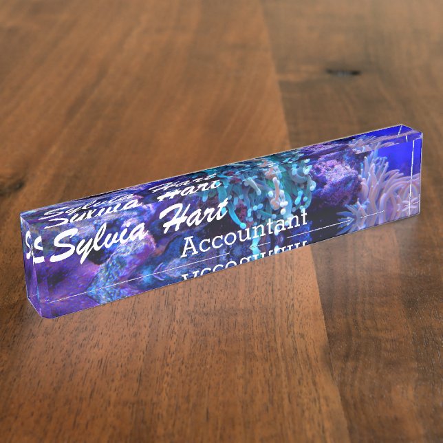 Coral reef sea anenome blue purple ocean nameplate (Side)