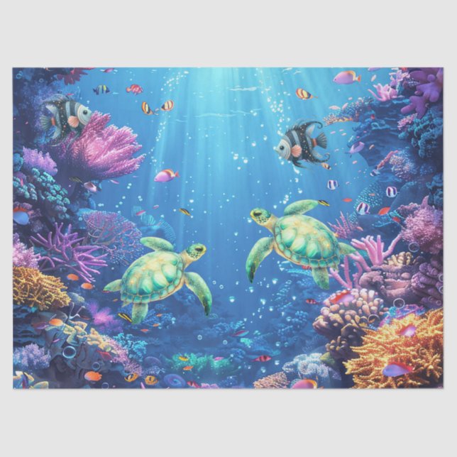 Coral Reef, Sea Turtles & Fish Decoupage Tissue Paper (Front)
