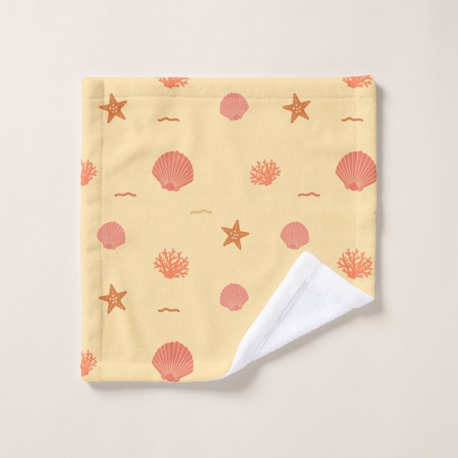 Coral Reef Seashell and Starfish Seamless Pattern  Bath Towel Set (Wash Cloth)