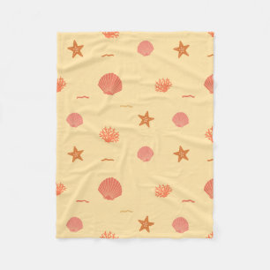 Coral Reef Seashell and Starfish Seamless Pattern Fleece Blanket
