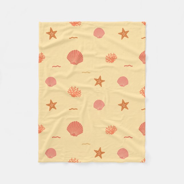 Coral Reef Seashell and Starfish Seamless Pattern  Fleece Blanket (Front)