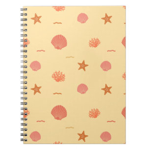 Coral Reef Seashell and Starfish Seamless Pattern Notebook