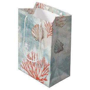 Coral Reef Seashells & Aqua Waves Pattern (7) Medium Gift Bag