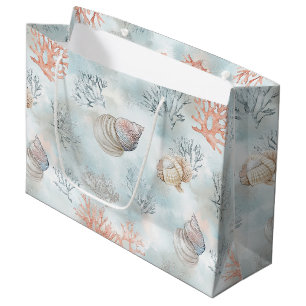Coral Reef Seashells & Aqua Waves Pattern Large Gift Bag
