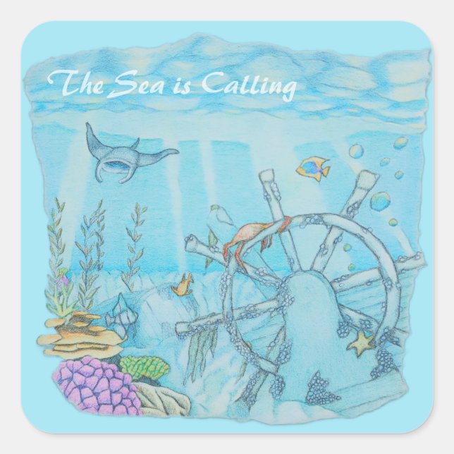 Coral reef shipwreck square sticker (Front)
