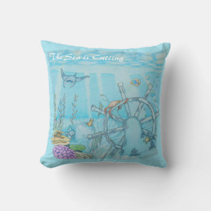 Coral reef shipwreck throw pillow