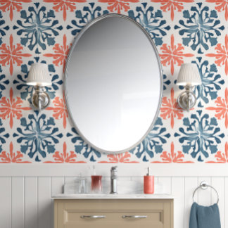 Coral Reef Symphony - Teal and Coral - Coastal Wallpaper