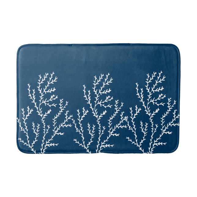 Coral Reef Theme Stylish Seaweed Pattern Teal Blue Bath Mat (Front)