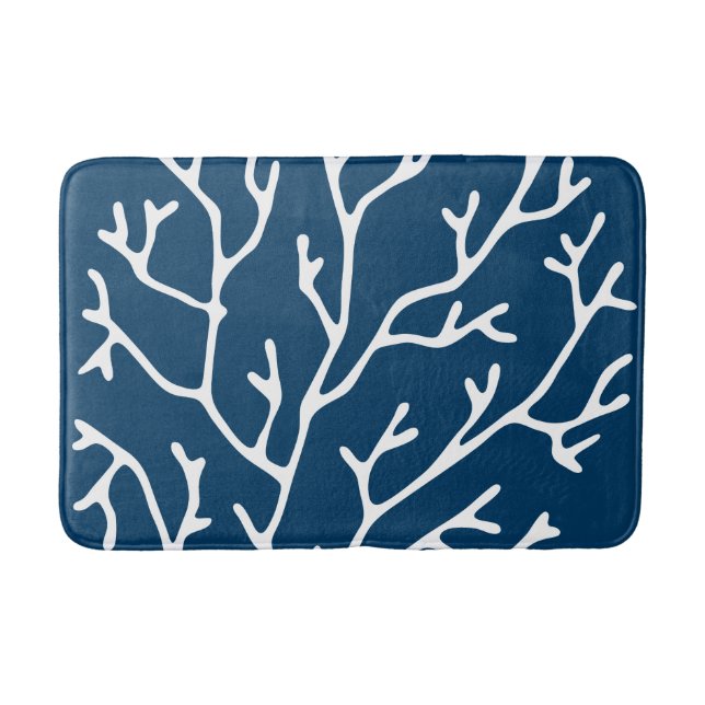 Coral Reef Theme Stylish Teal Blue Coral Pattern Bath Mat (Front)