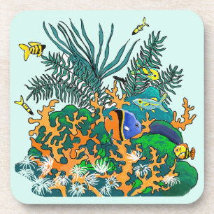 Coral Reef Tropical Fish Salt Water Aquarium Coaster