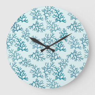 Coral Reef turquoise patterns customize backround  Large Clock