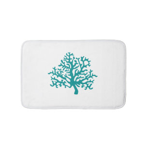 Coral Reef Turquoise White Bath Mat