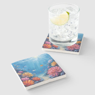 Coral Reef Under the Sea Ocean Painting Stone Coaster