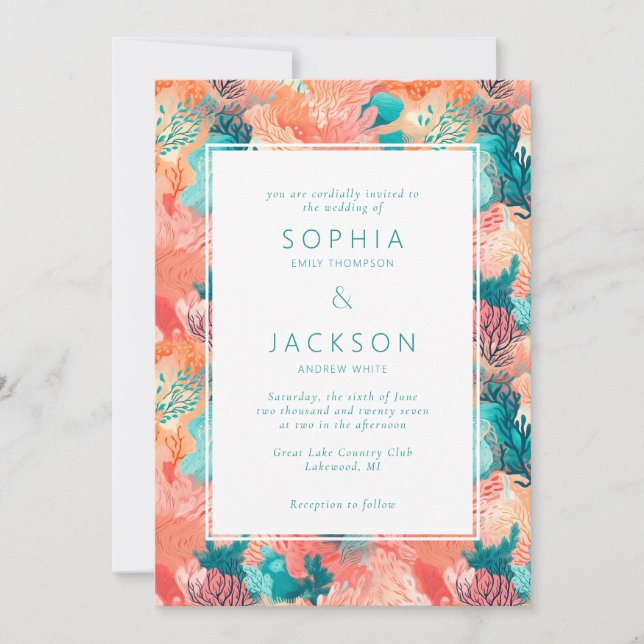 Coral Reef Vibrant Wedding Invitation (Front)