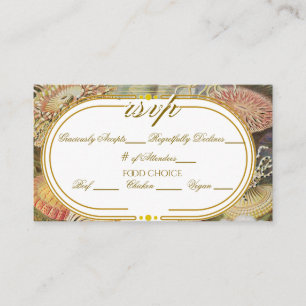 Coral Reef Vintage Gold Tone Wedding RSVP Enclosure Card
