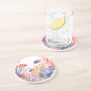 Coral Reef Watercolor Colourful Fish Ocean Coaster