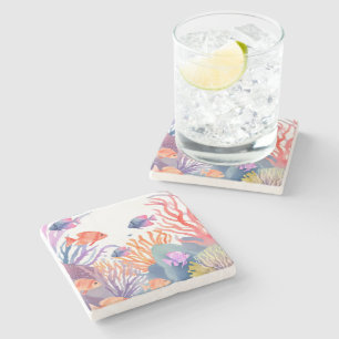 Coral Reef Watercolor Colourful Fish Ocean Stone Coaster