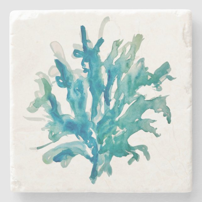 Coral Reef Watercolor Marble Stone Coaster (Front)